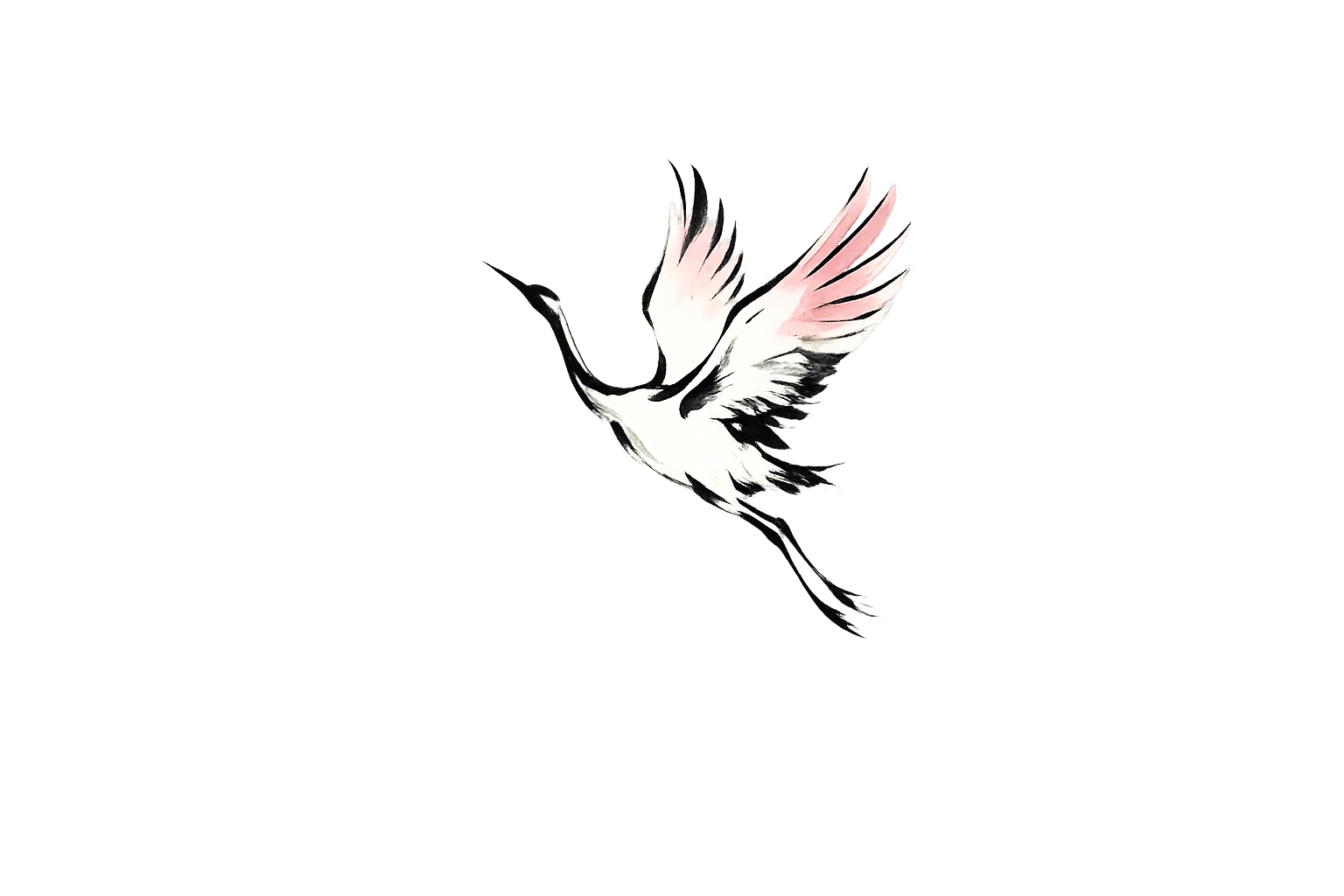 Crane in flight — sumi-e